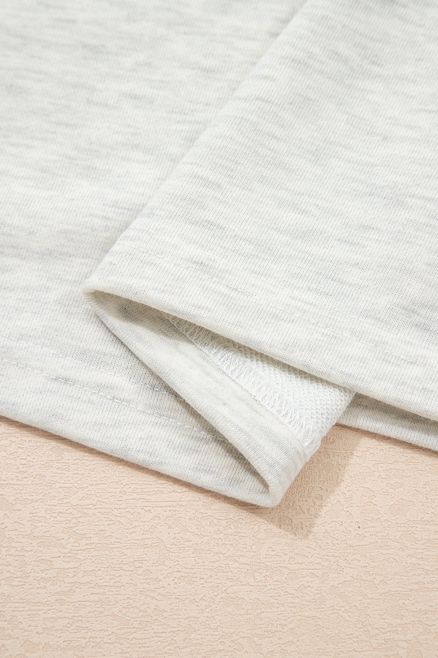 Beige Plus Size Contrast Denim Patchwork Cuffed Sleeve Polo Tee