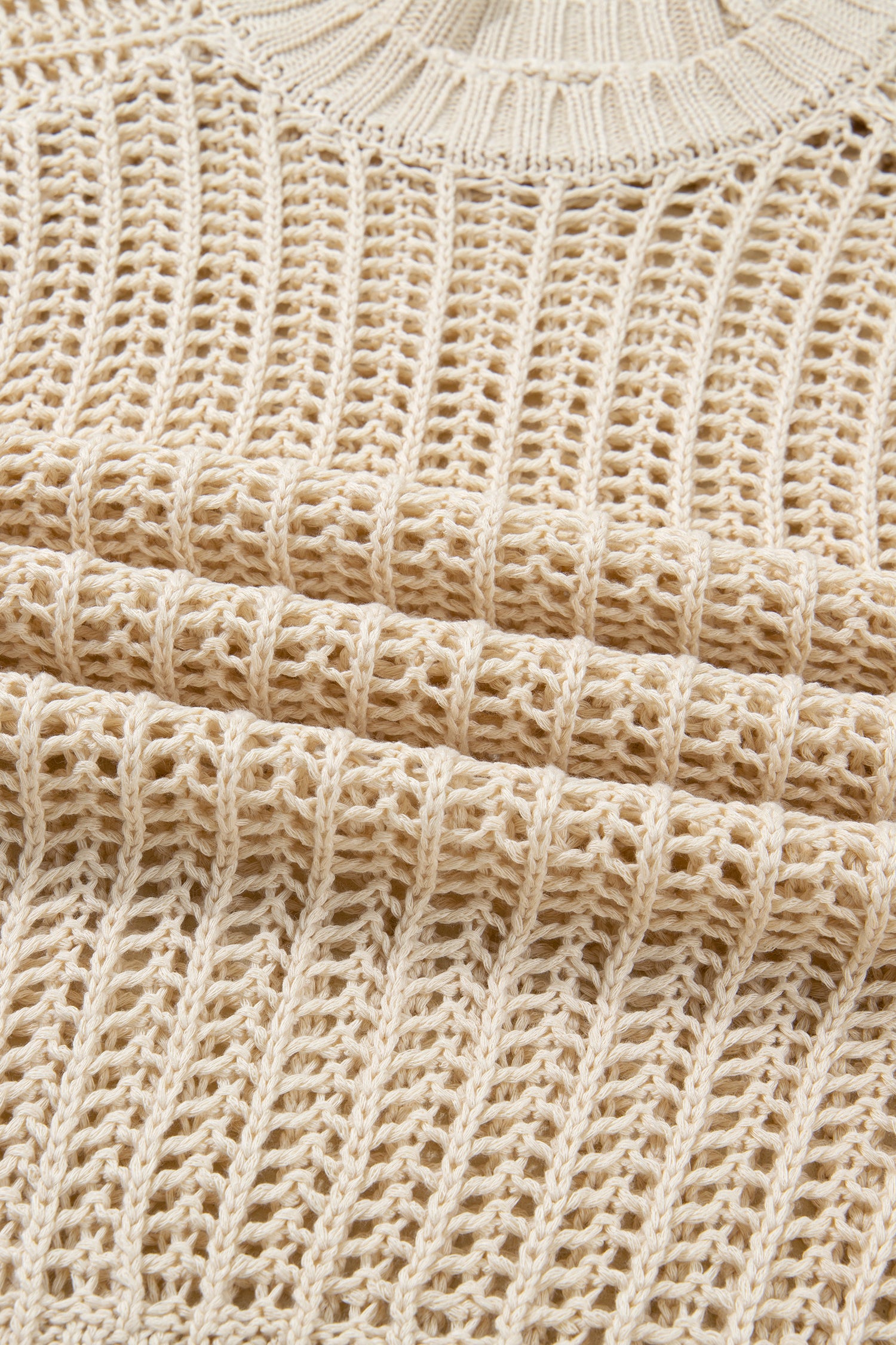 Apricot Plus Size Open Knit Bow Tie Short Sleeve Sweater