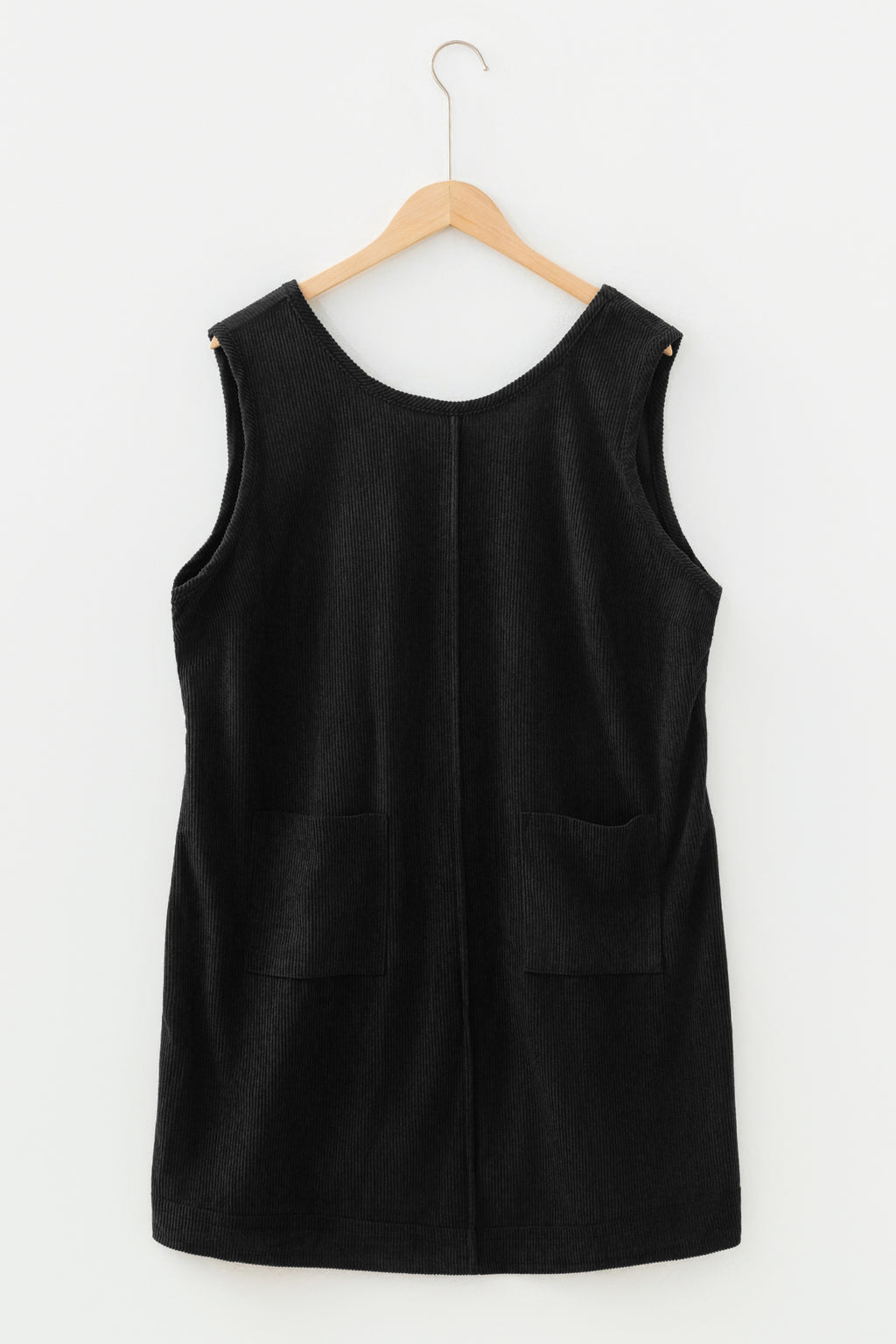 Black Plus Size Corduroy Patch Pocket Sleeveless Mini Dress