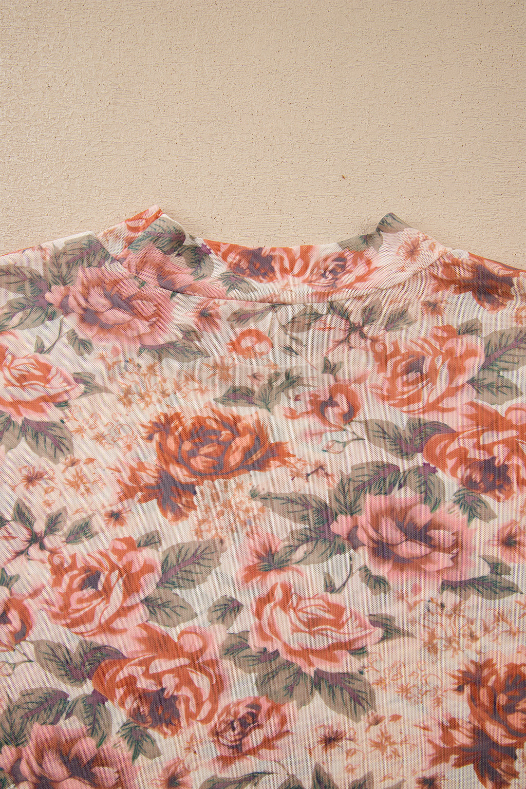 Pink Plus Size Floral Mock Neck Long Sleeve Slim Top