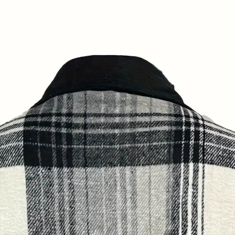 Women's Notch Lapel Check Print Long Sleeve Shirt - Button Front Pocket Detail Casual Blouse