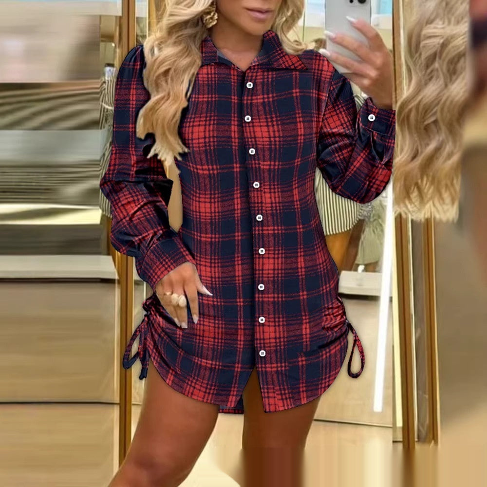 Brushed Flannel Plaid Long Sleeve Shirt Dress