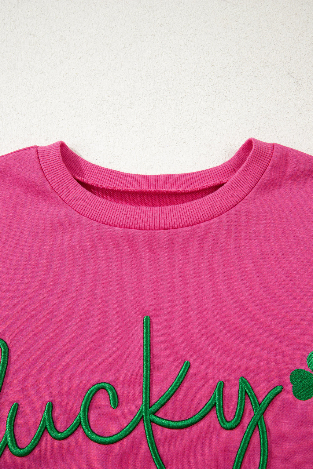 Rose Red Lucky Clover Embroidered Loose Pullover Sweatshirt