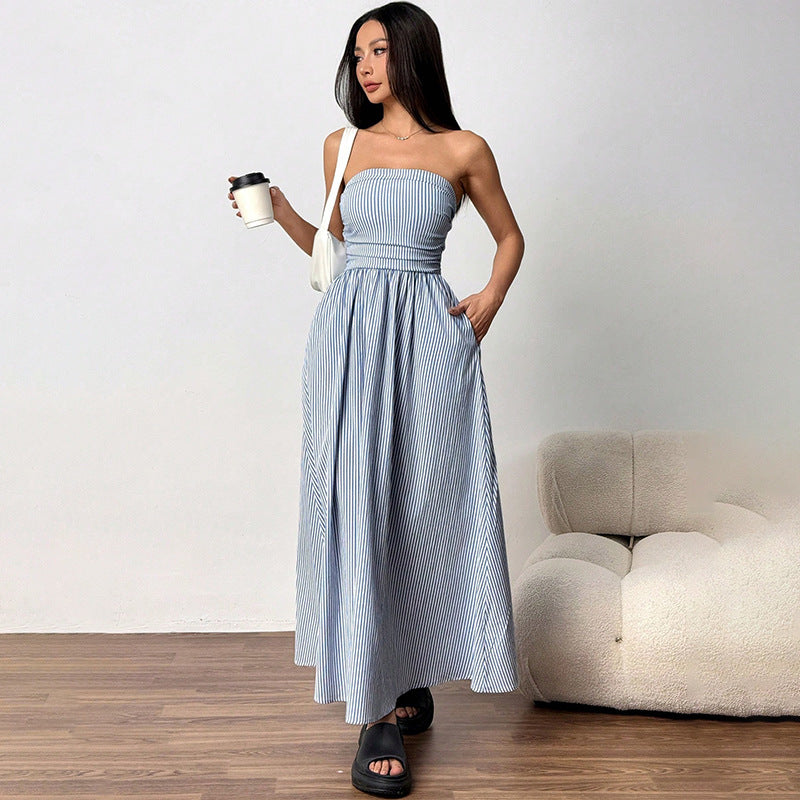 Fashion Chic Sexy Strapless Pocket Long Dress for Women