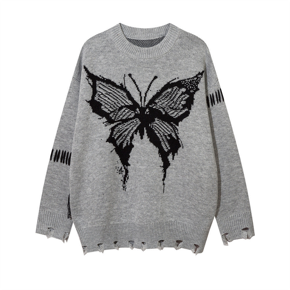 Butterfly Jacquard Round Neck Sweater