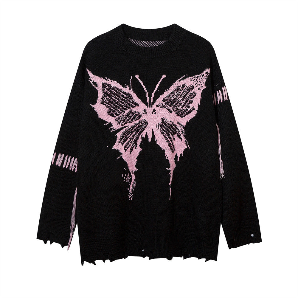 Butterfly Jacquard Round Neck Sweater