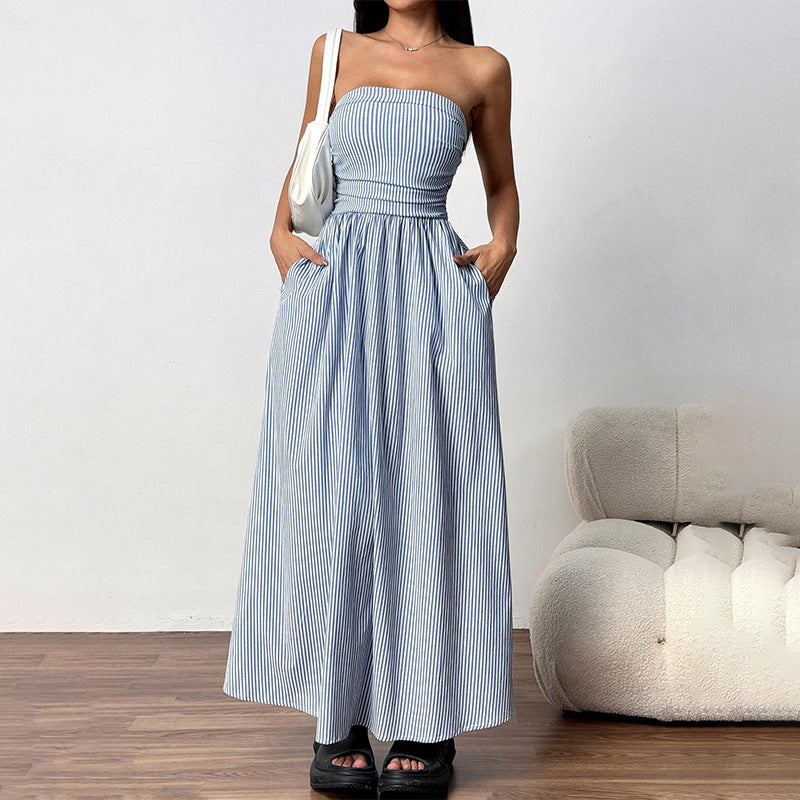 Fashion Chic Sexy Strapless Pocket Long Dress for Women