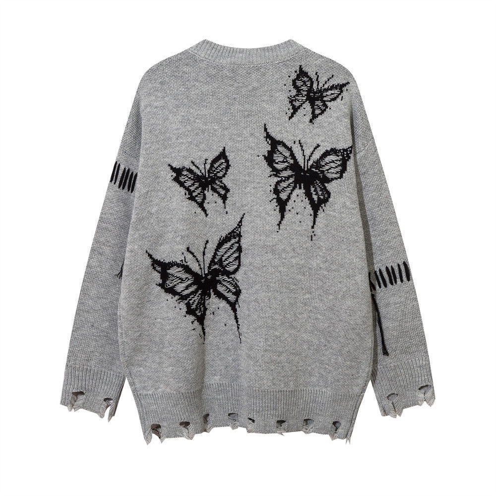 Butterfly Jacquard Round Neck Sweater