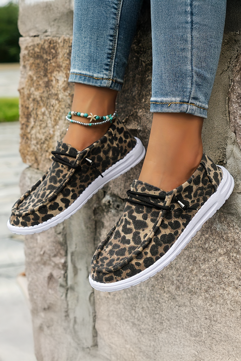 Kira  Lace-up Decor Leopard Canvas Shoes