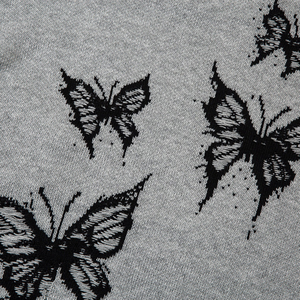Butterfly Jacquard Round Neck Sweater