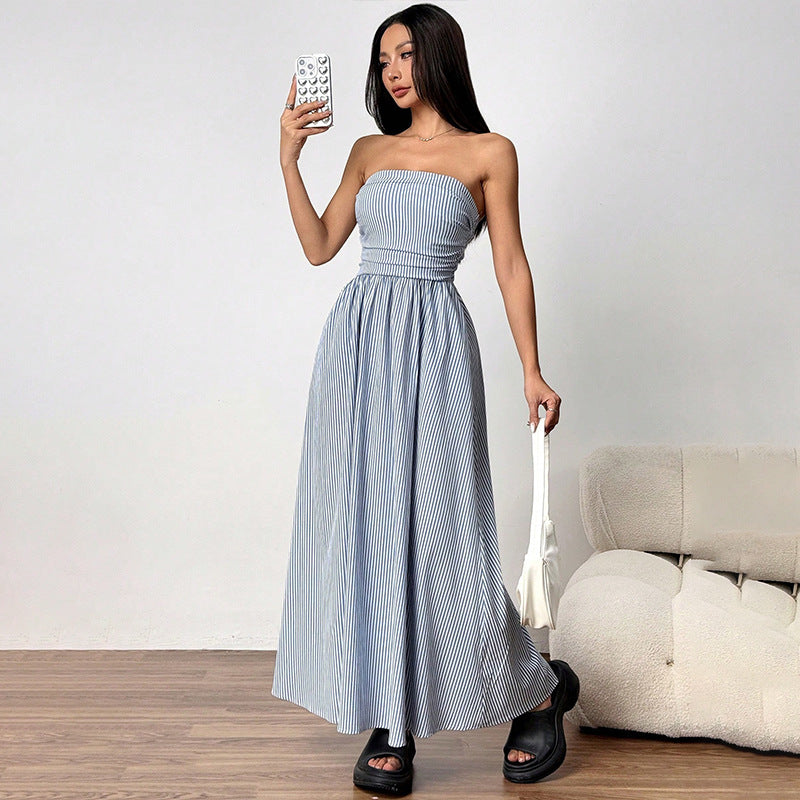 Fashion Chic Sexy Strapless Pocket Long Dress for Women