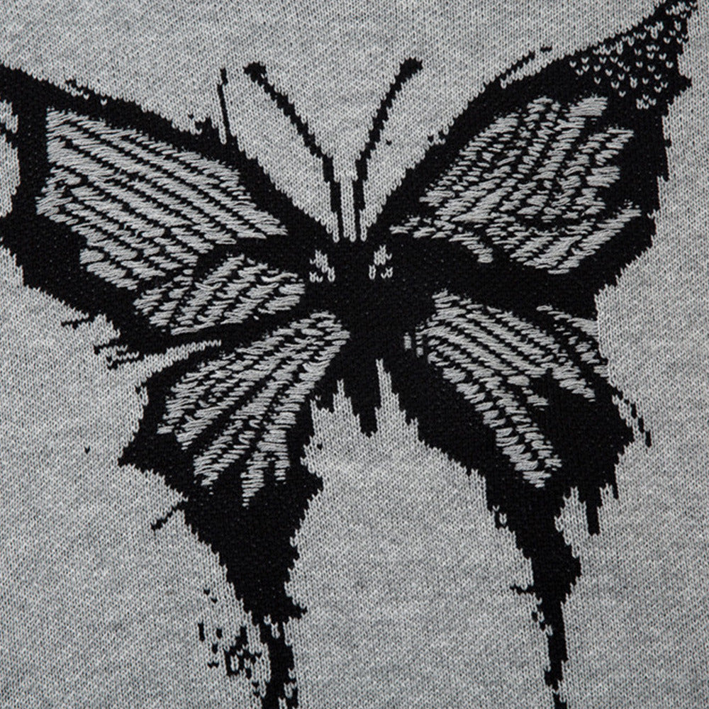 Butterfly Jacquard Round Neck Sweater