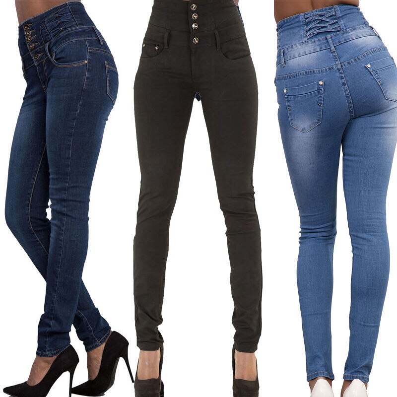 Denim Pencil Pants Stretch Jeans High Waist Pants Women High Waist Jeans