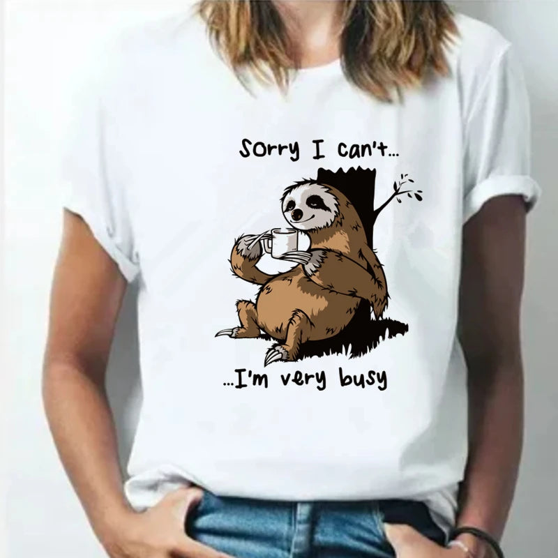 Cartoon Sloth Print Women T Shirt 2024 Plus Size Casual Short Sleeve O-Neck T-Shirt Cute Style Tumblr Tshirts Camiseta Mujer