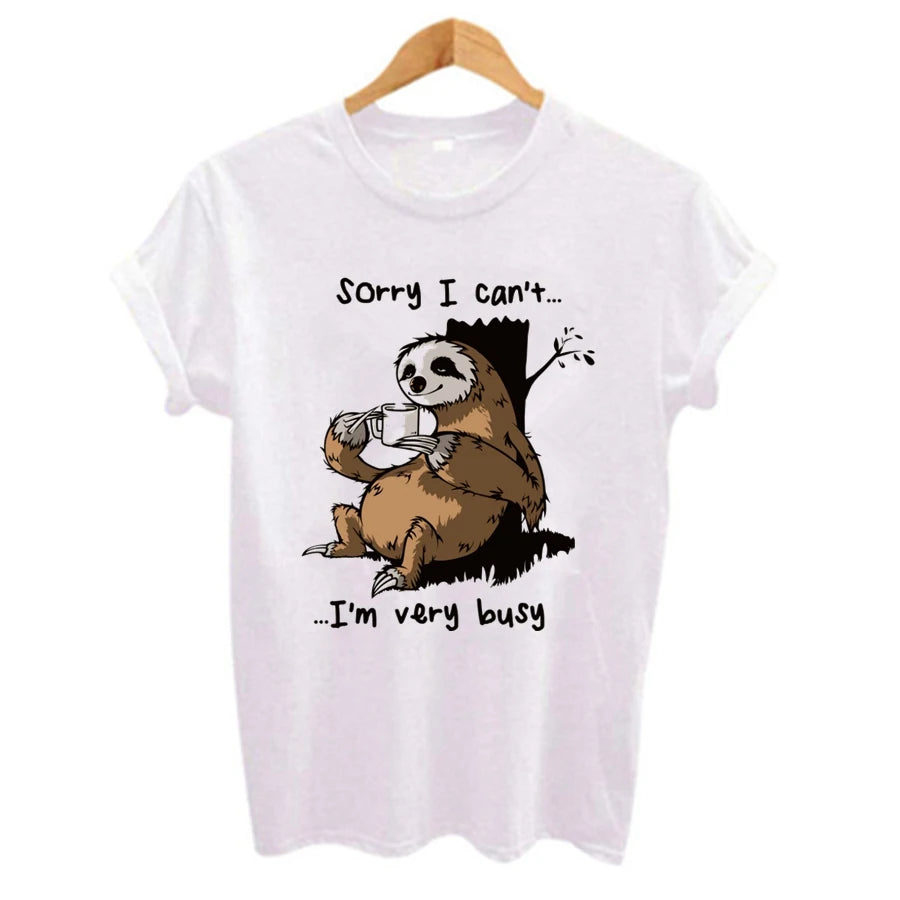 Cartoon Sloth Print Women T Shirt 2024 Plus Size Casual Short Sleeve O-Neck T-Shirt Cute Style Tumblr Tshirts Camiseta Mujer