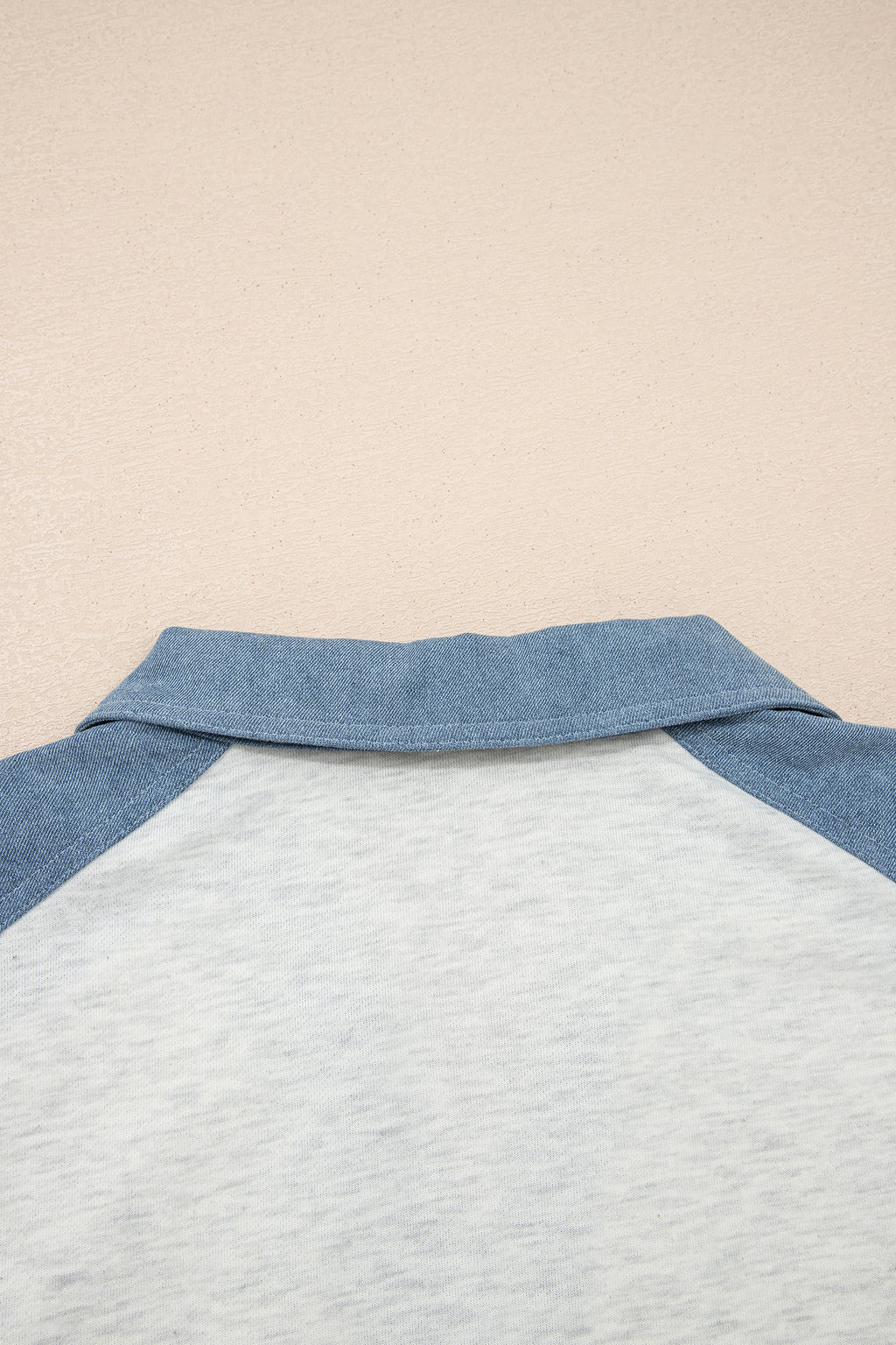 Beige Plus Size Contrast Denim Patchwork Cuffed Sleeve Polo Tee