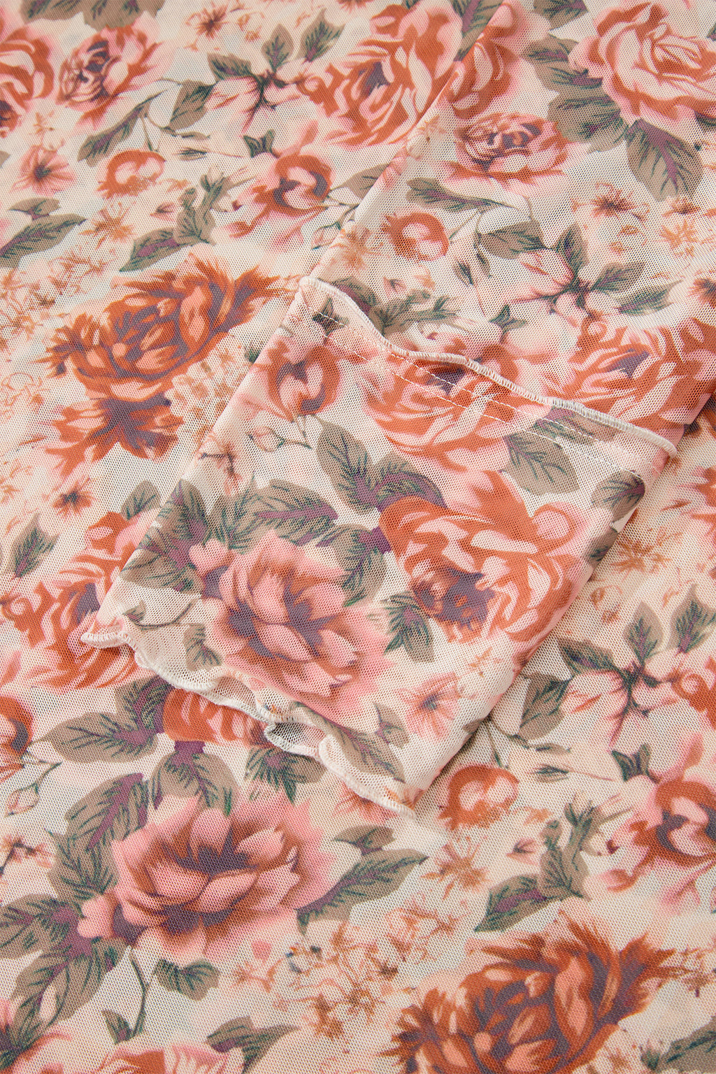 Pink Plus Size Floral Mock Neck Long Sleeve Slim Top